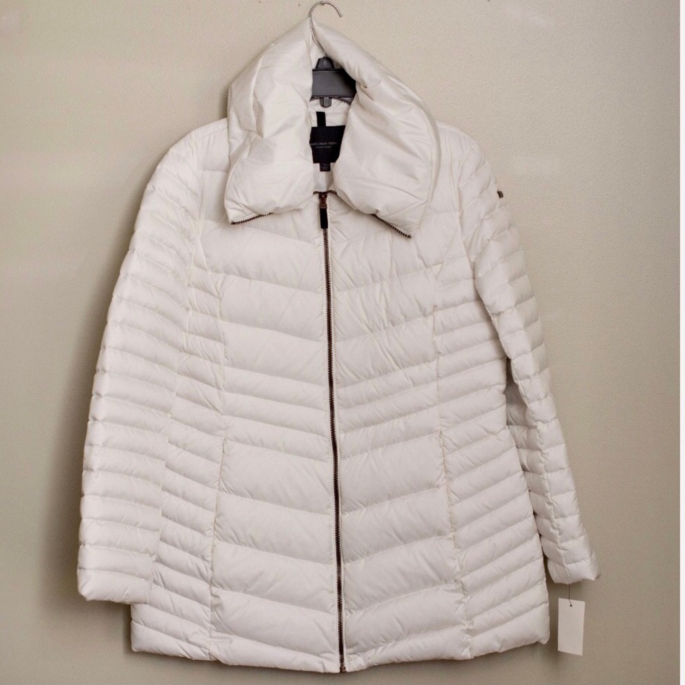 White Down Chevron Stroller Length Coat